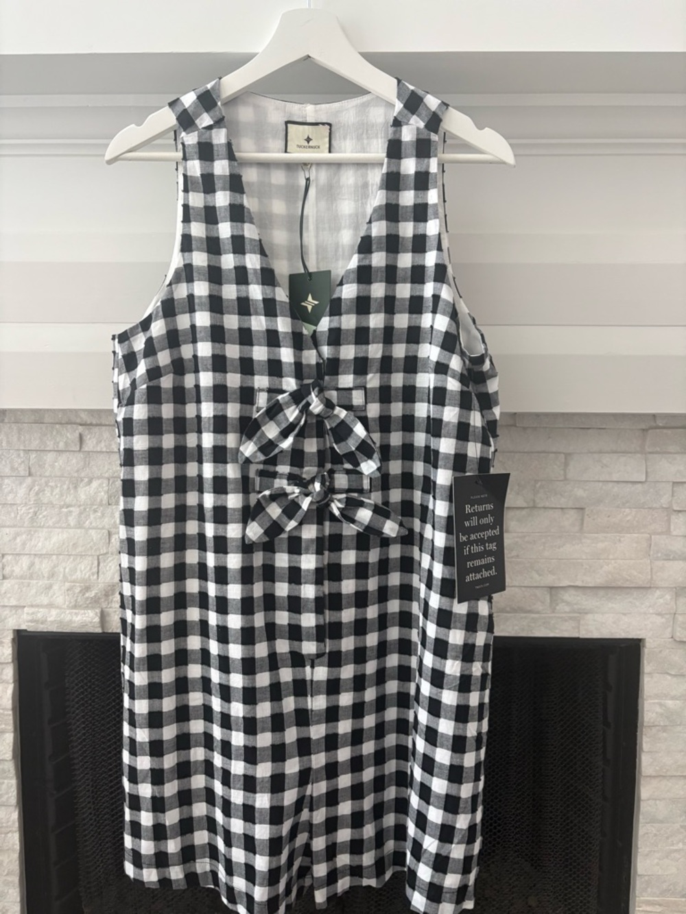 Black & White Gingham Tie-Front Women's Romper